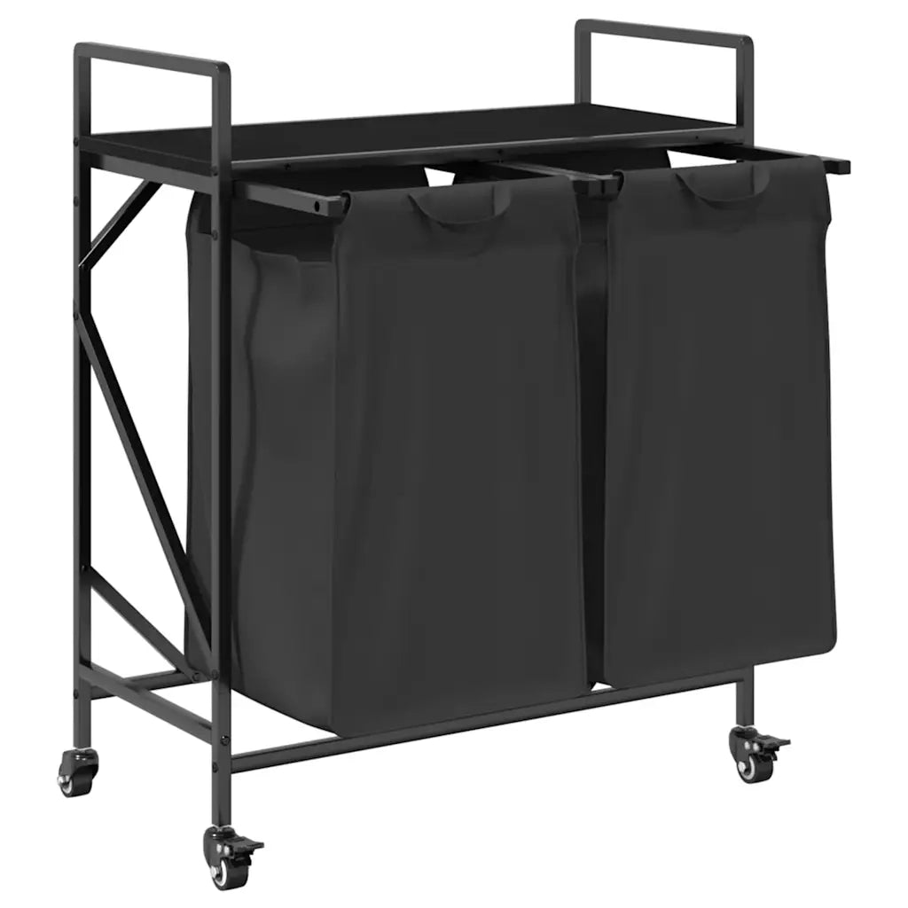 Cesto Portabiancheria 2 Scomparti con Ruote Rovere Nero CFW5642048