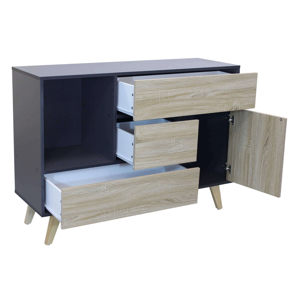 MOBILE EMORY GRIGIO E NATURALE CON ANTA E 3 CASSETTI 119 X 39,5 X H85,6 CM