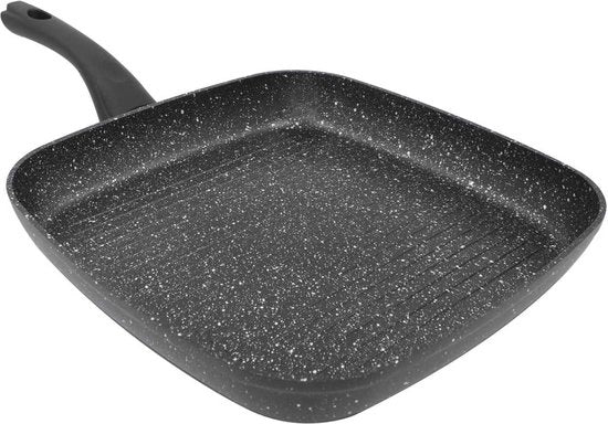 Piatto griglia da 28 cm nero antiaderente e resistente alle graffi con maniglie touch cool - adatto per forni a induzione, elettrici e a gas