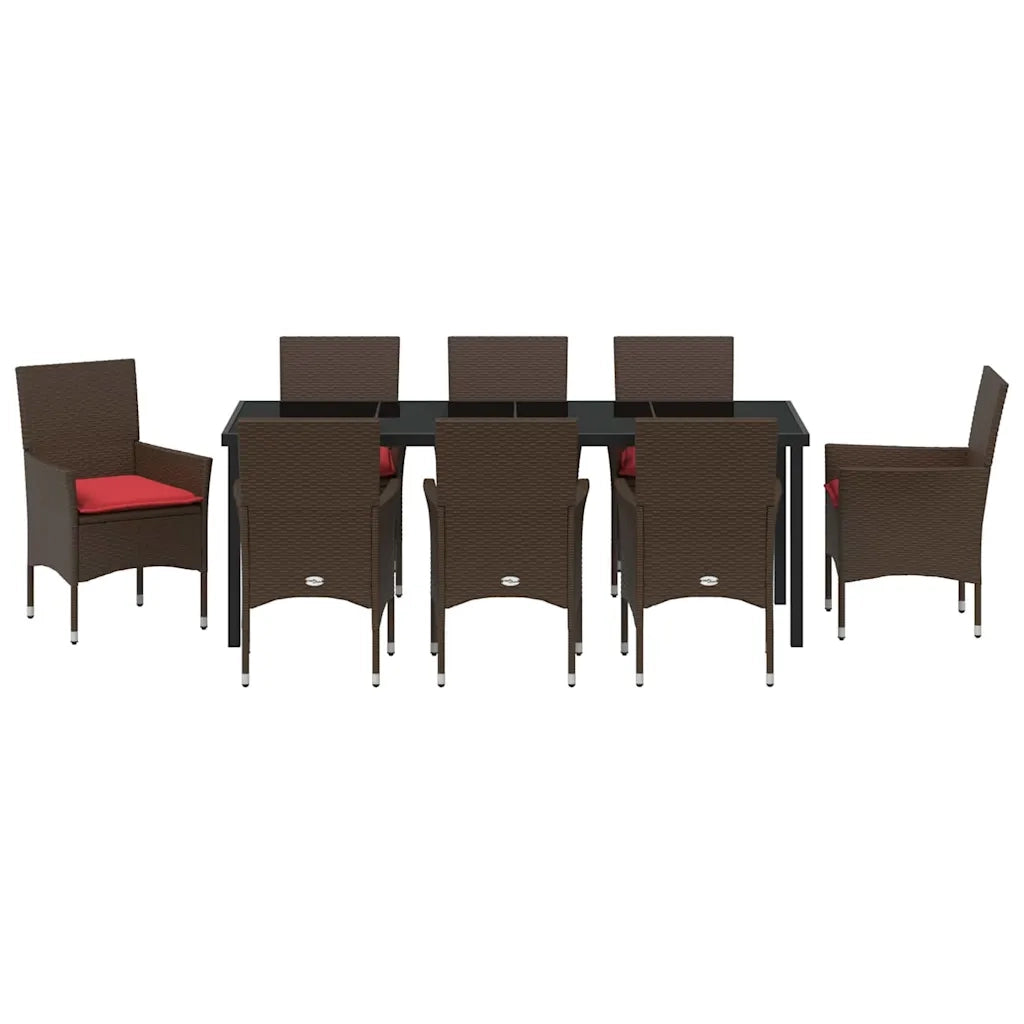Set di tavolo e sedie con cuscino 9 pcs Marrone Rattan in PE 3379827