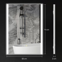 Specchio Bagno da Parete con Luce LED a 3 Colori 70x50x3 cm in Vetro Temperato Argento