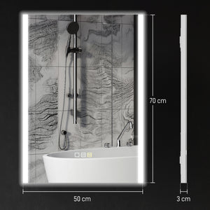 Specchio Bagno da Parete con Luce LED a 3 Colori 70x50x3 cm in Vetro Temperato Argento