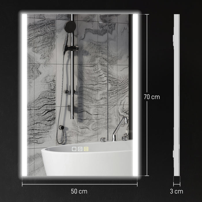 Specchio Bagno da Parete con Luce LED a 3 Colori 70x50x3 cm in Vetro Temperato Argento