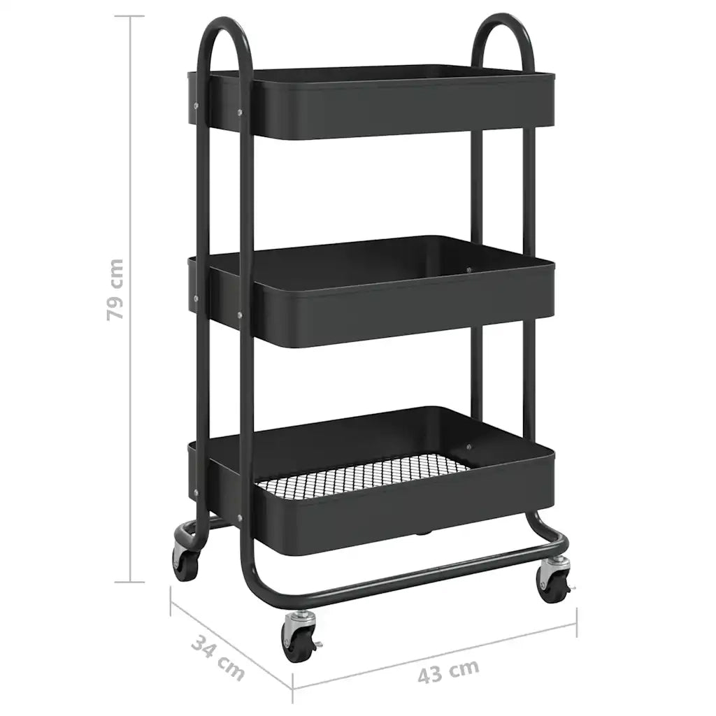 Carrello a 3 Livelli Nero 43x34x79 cm in Acciaio CFW7227424