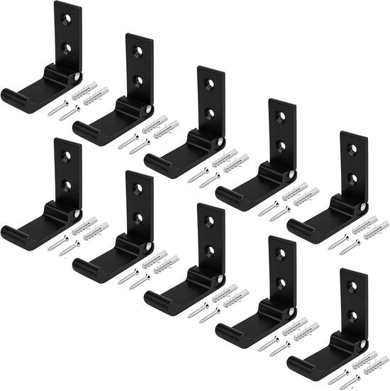 Hanger per capocorda, 10 pezzi, chiodi per appendere giacche, asciugamani e altri oggetti. Hanger robusti in lega di alluminio, inox, inclusi viti, adatti per installazione a muro, anche per borse e attrezzature per fitness - Nero.
