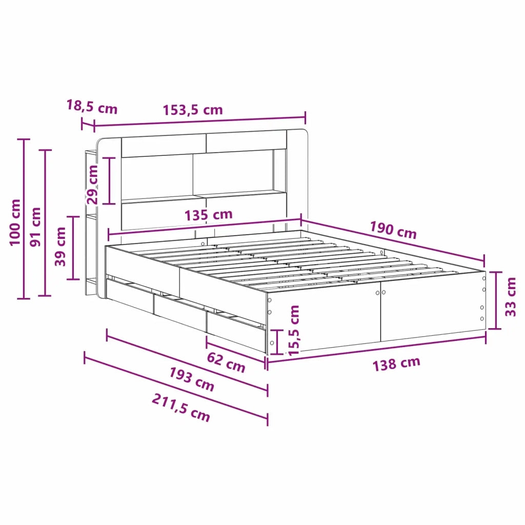 Telaio del letto con storage Rovere Fumo 135 x 190 cm 3434037