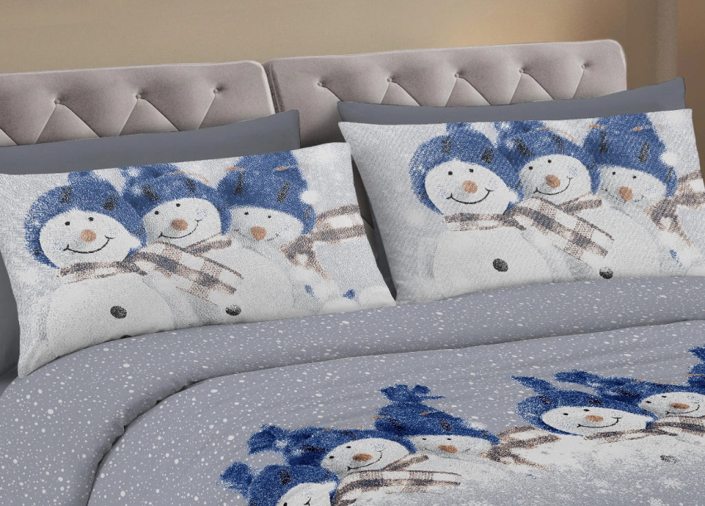 Copripiumino Sacco Piumone Pensieri Delicati Cotone Disegno Snowman - Matrimoniale - Blu