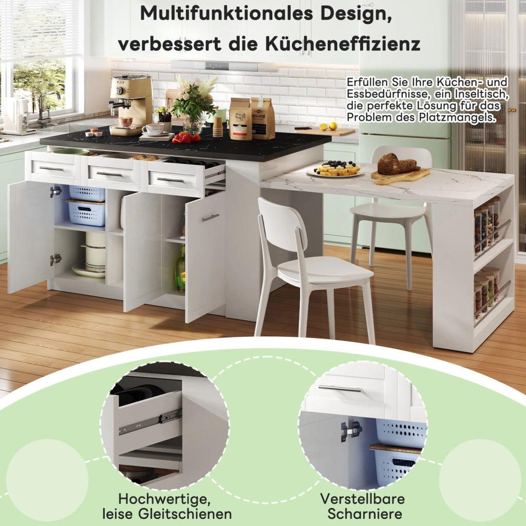 Isola cucina con tavolo estraibile e contenitori, 150x90 cm