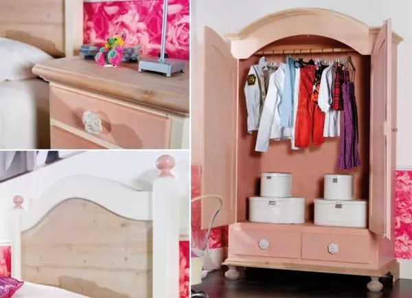 Cameretta da letto singolo legno massello colore rosa - Mobili 2G