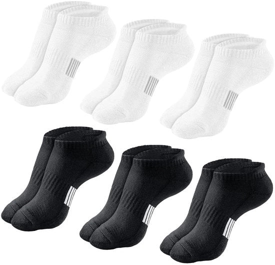 Calze Casual Onnipresenti - 6 Paia Nero/Bianco - Materiale Respirante - Leggero - Calze per Scarpe da Tempo Libero