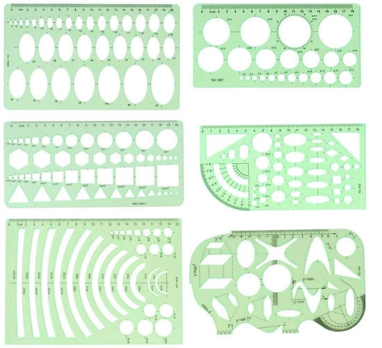Set di 6 Linee Geometriche in Plastica - Linea di Disegno Transparente - Materiale di Disegno Creativo - Duraturo e Robusto
