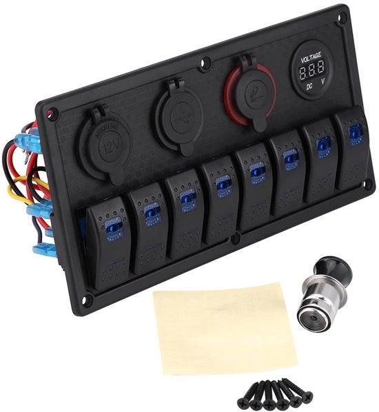 Pannello di commutazione LED per auto e barca - Doppia porta USB - Installazione facile - 12V 24V - Voltmetro