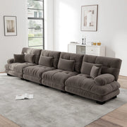 Divano angolare modulare 4 posti con seduta profonda e cuscini, in chenille marrone per soggiorno 406 × 77 × 81 cm