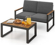 Set da Giardino in Alluminio a 2 Pezzi, Set Tavolino e Poltrona da Giardino, Set da Conversazione da Esterno, Divano Sezionale Imbottito con Tavolino da Caffè, per Cortile Balcone