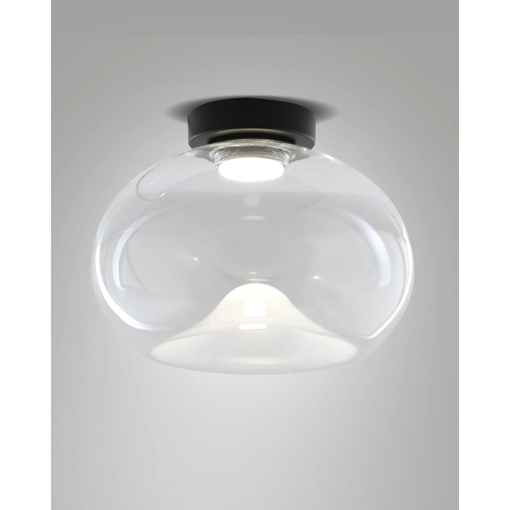 Brena - Lampada da soffitto rotonda con led integrato Fabas Luce - Applique LED 19W dimmerabile - Trasparente concava