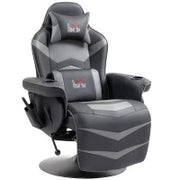 Poltrona da Gioco con Funzione Massaggio, Schienale Inclinabile, Poggiapiedi, Carico fino a 120 kg, Telaio in Acciaio, Similpelle, Grigio