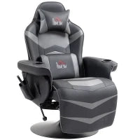 Poltrona da Gioco con Funzione Massaggio, Schienale Inclinabile, Poggiapiedi, Carico fino a 120 kg, Telaio in Acciaio, Similpelle, Grigio