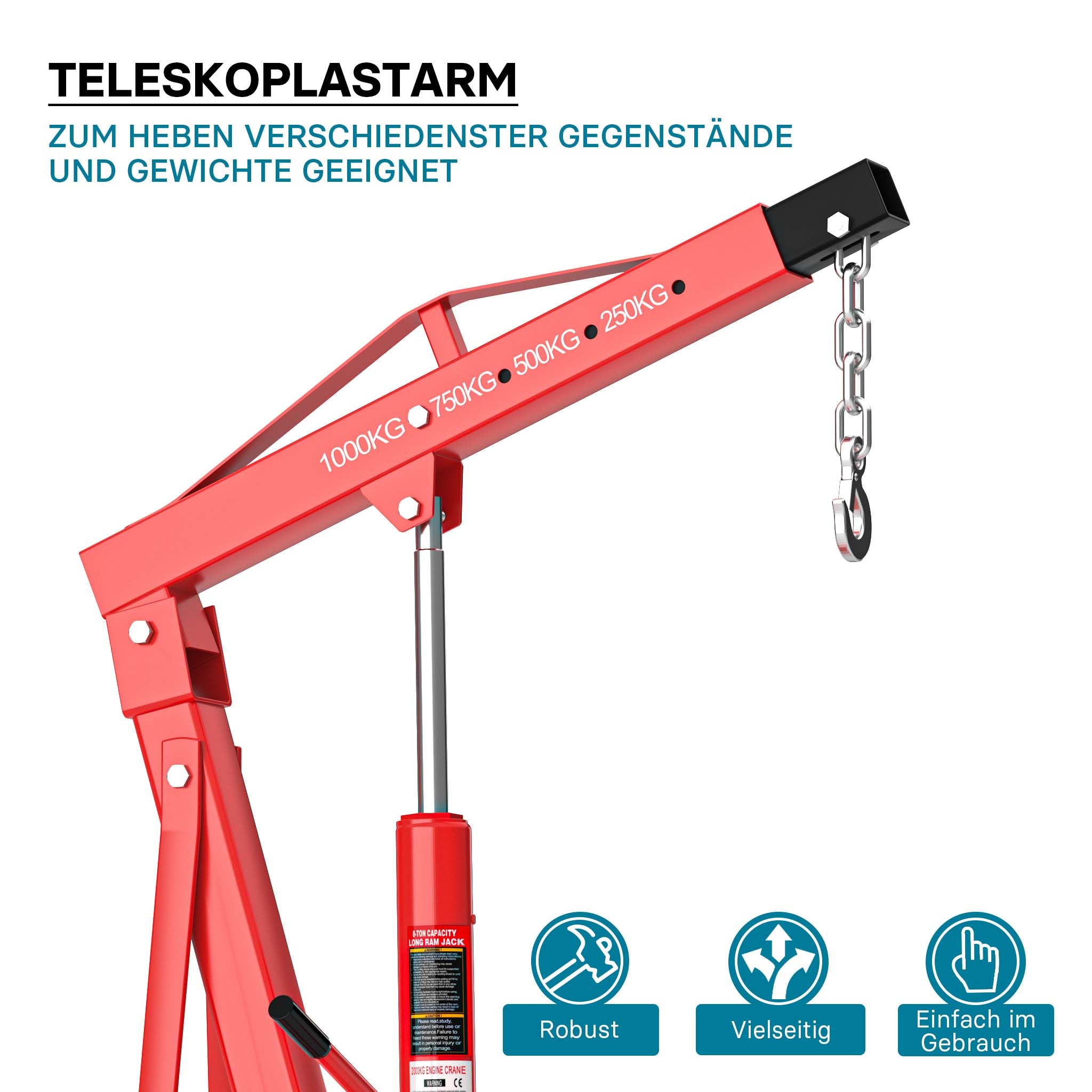 gruetta idraulica da officina per sollevamento motori, gru manuale pieghevole con braccio regolabile, carico max 1000kg
