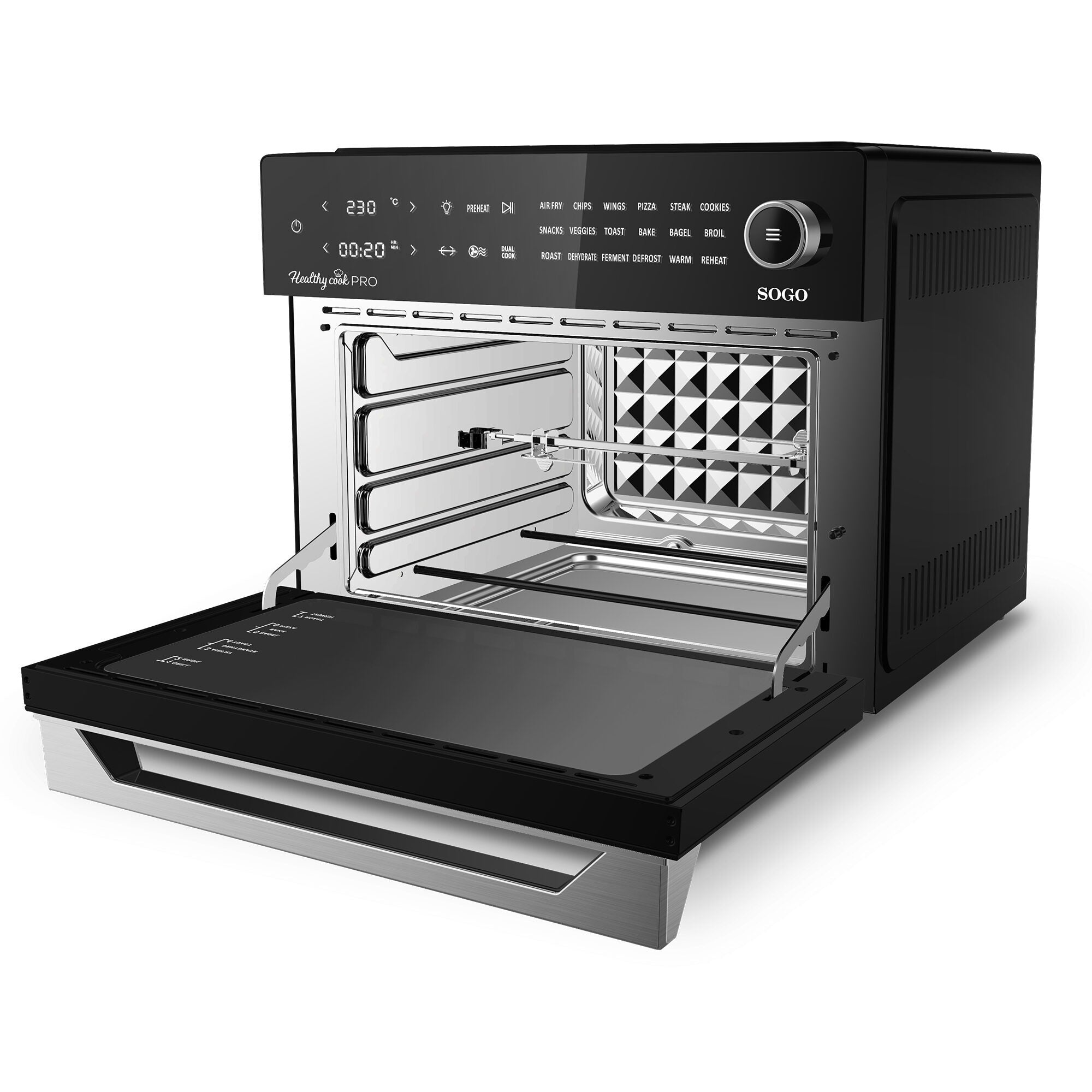 SOGO Friggitrice Forno e Disidratatore 30L 1800W con 18 Menu Preimpostati e Timer 12 Ore