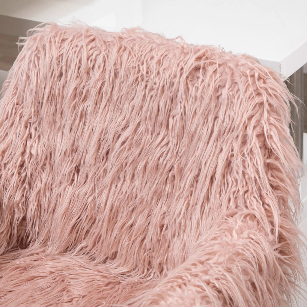 Sedia da ufficio in pelliccia sintetica con altezza regolabile, schienale ergonomico e braccioli in nylon rosa