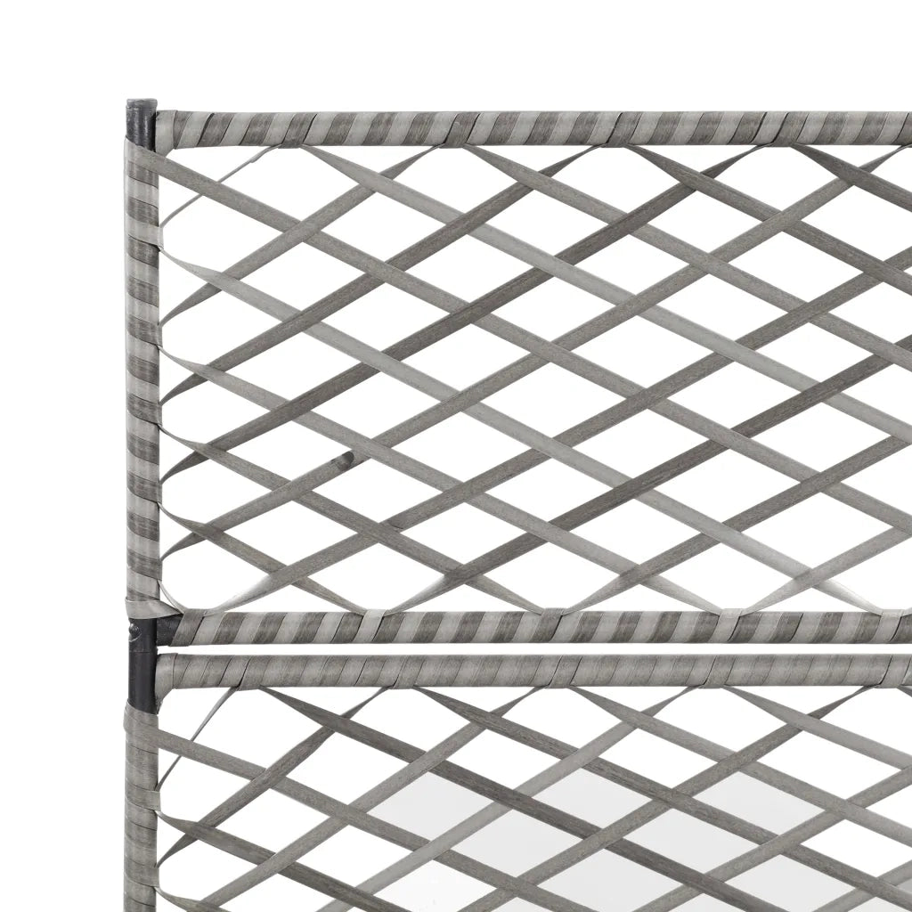 Letto Rialzato a Traliccio 3 Vasi-Vaso con Griglia-Contenitore per Piante 83x30x130cm Polyrattan Grigio