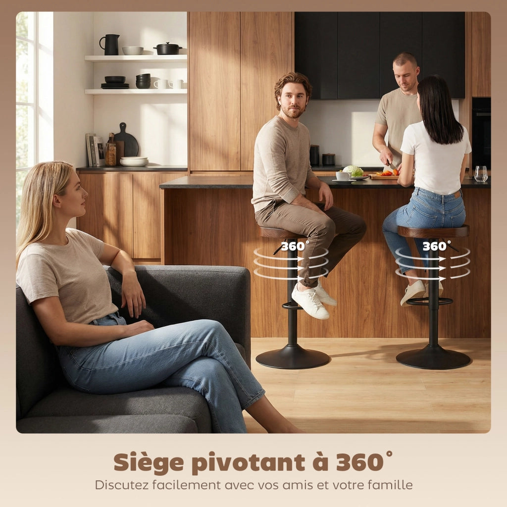 Sgabelli da Bar Regolabili 2 Pezzi ¨C Zephmum ¨C Legno di Olmo Marrone Scuro