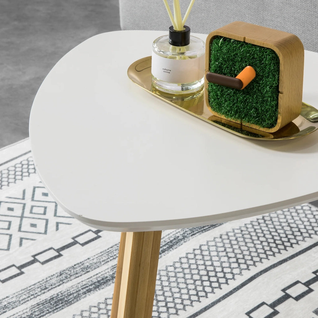 Set di 2 Tavolini Bassi da Salotto in Legno di bambù massello e MDF Tavolino Moderno Bianco FBT74-W