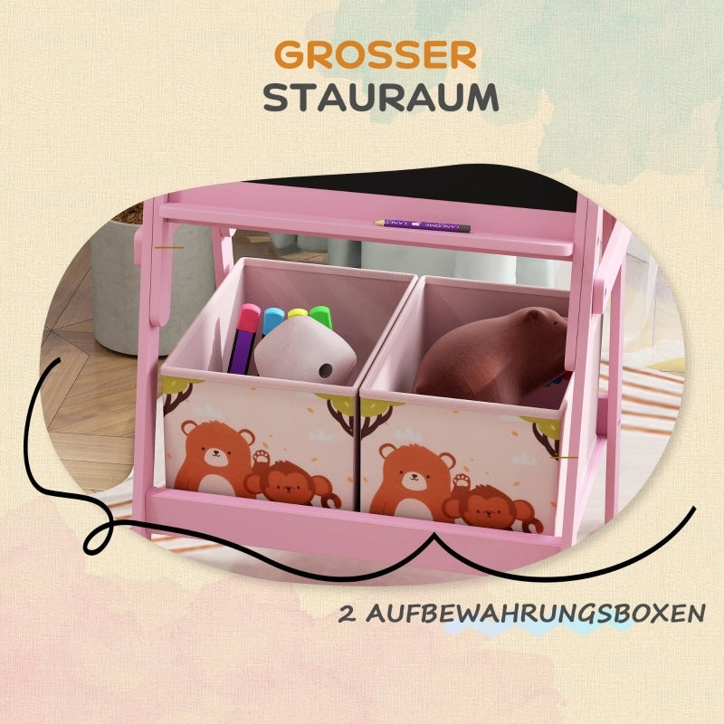 Cavalletto da disegno 2 in 1 per bambini con lavagna bianca, lavagna nera e scatole portaoggetti, per bambini dai 3 agli 8 anni, rosa