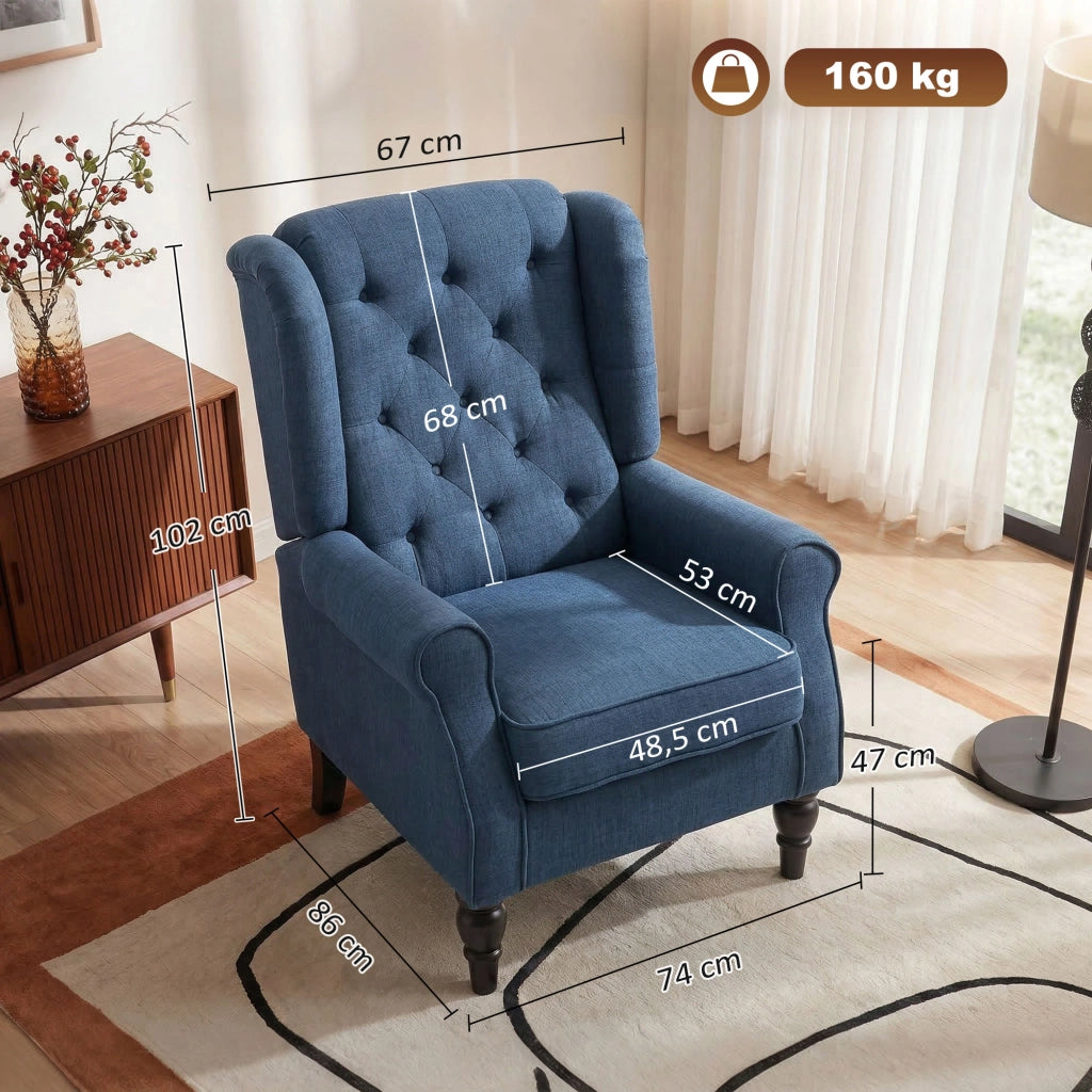 Poltrona con orecchie imbottita ¨C Xylo ¨C tessuto blu removibile 74x86x102 cm