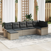 Set di Divani da Giardino in 7 Pezzi con Cuscini Grigio Chiaro Rattan Sintetico