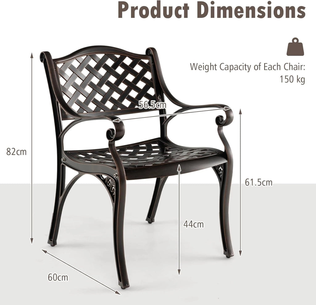 Set di 2 sedie da giardino, da bistrò, resistenti alle intemperie, in alluminio pressofuso, da giardino, da giardino, da terrazza, ergonomiche con schienali e braccioli, da giardino anticato,
