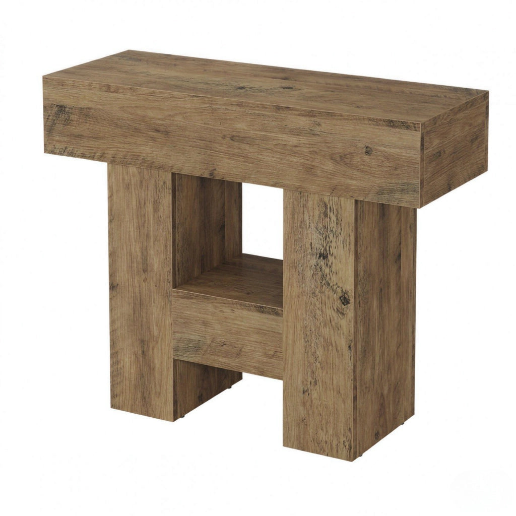 Tavolino laterale con ripiano a 2 livelli in MDF marrone