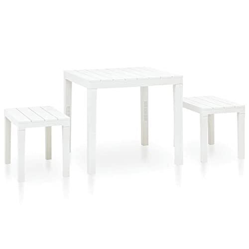 Progarden 8009271090743 Papua Set da Giardino con Tavolo e 2 Panche in Polipropilene Resistente agli Agenti Atmosferici e ai Raghi UV colore Bianco