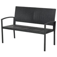 Panchina da Giardino ed Esterno in Rattan, Panca in Rattan Nero 2 Posti, 122x60x85cm