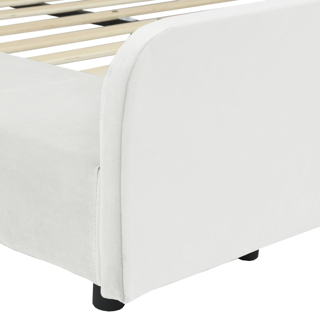DESMIU Letto per bambini 90 × 200 cm con scrivania, sgabello e ripiano, senza materasso, in velluto, bianco