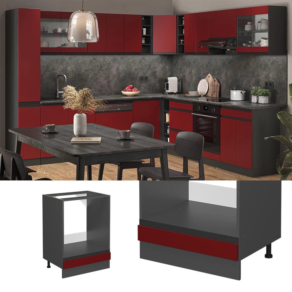 Mobile per forno da incasso R-Line Rosso/Antracite 60 cm Forma a J, senza piano di lavoro Vicco