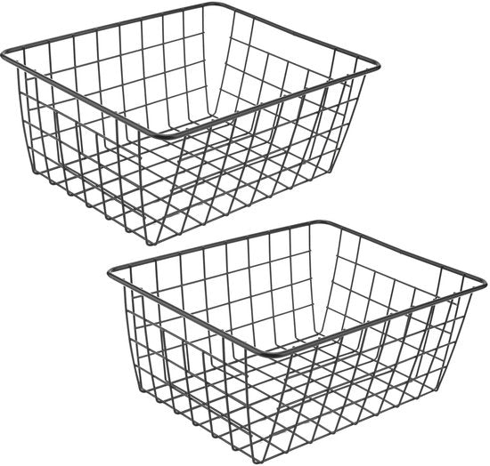 Cassetto di stoccaggio in metallo con maniglie - 2 pezzi - Nero - Cassetti di stoccaggio metallici - Disegno a rete in acciaio - 36 x 29 x 15,5 cm - Cassetto di stoccaggio