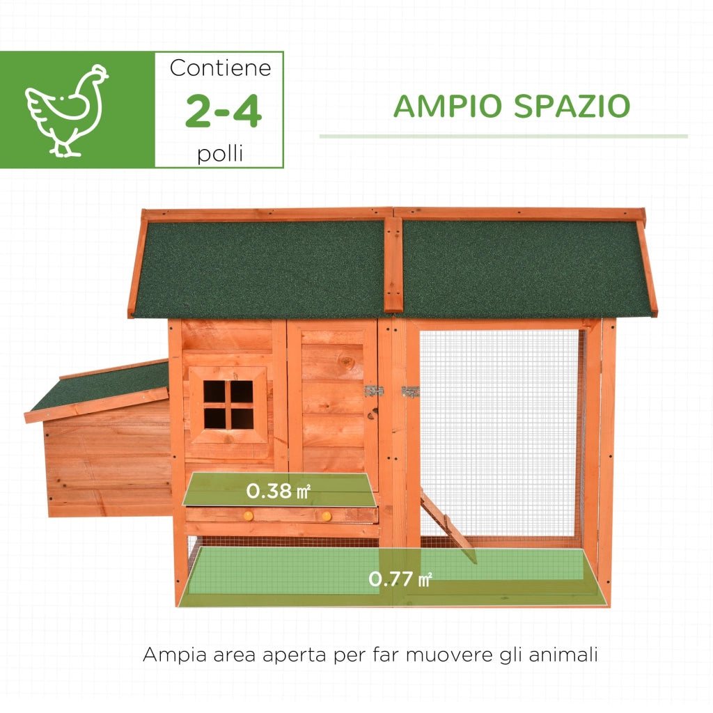 Pollaio con Nido per la Cova e Casetta con Vassoio Estraibile 170x81x110 cm in Legno Arancione
