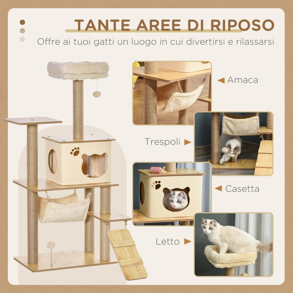 Casetta per Gatti con Tiragraffi e Scaletta ¨C zephmum ¨C Giallo 60x40x130cm