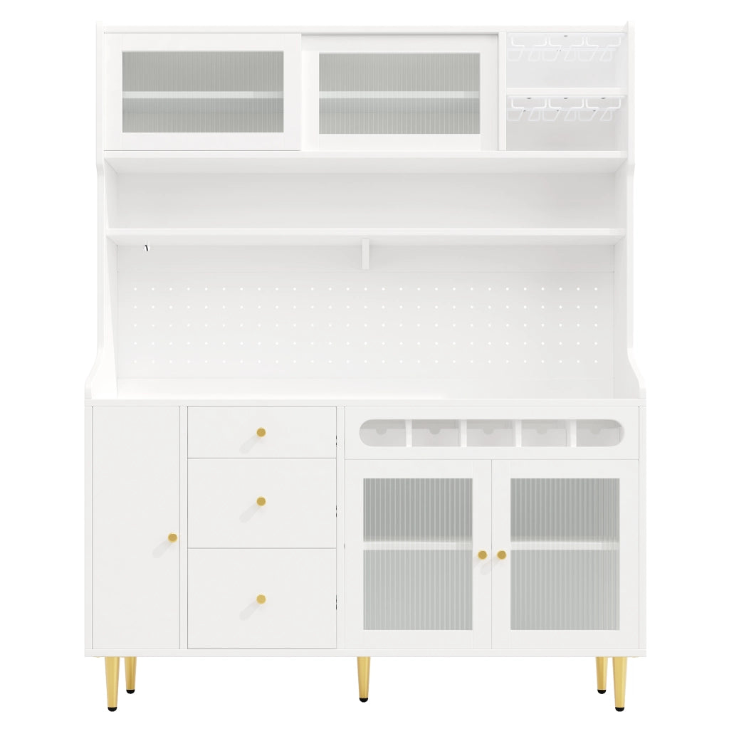 Armadio Alto Soggiorno con Cassetti, Ripiani e LED ¨C MINIMAL ¨C Bianco 145x39x171