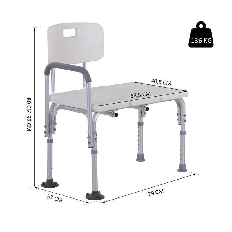 SEDIA PER DOCCIA E VASCA ALTEZZA REGOLABILE 6 LIVELLI ANTISCIVOLO 79X57X80-92CM