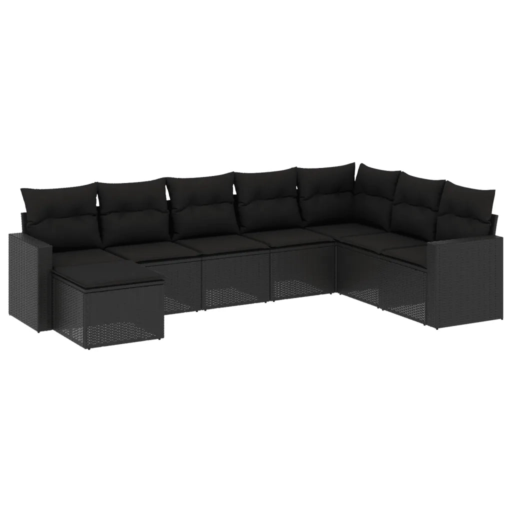 Set Divani da Giardino con Cuscini 8 pz Nero in Polyrattan 3251692