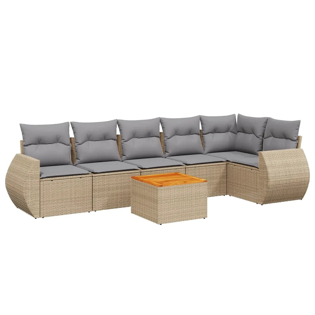 Set Divani da Giardino 7 pz con Cuscini Beige in Polyrattan