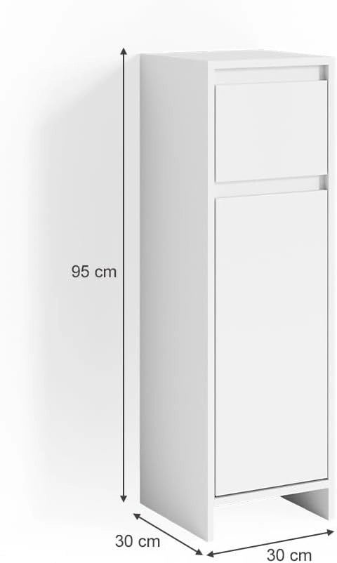 Mobiletto bagno Emma, Bianco, 30 x 95 cm, combinabile con la serie Emma per l'organizzazione in bagno