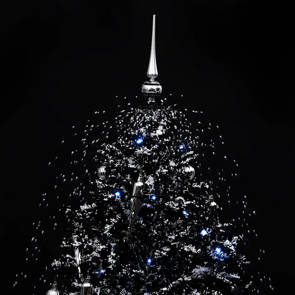 Albero di Natale con Nevicata e Base ad Ombrello-Decorazioni natalizie Nero 140cm PVC