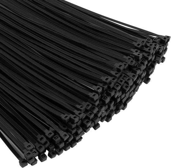 1000 pezzi di Cinture di Cavo Auto Bloccanti Nere Professionali 300 mm x 48 mm Resistenti ai Raggi UV - Utilizzabili all'Interno ed all'Esterno