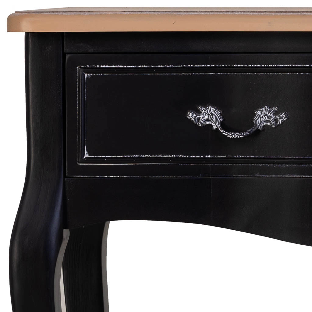 Console in legno laccato nero invecchiato con 3 cassetti 115x50x80h cm