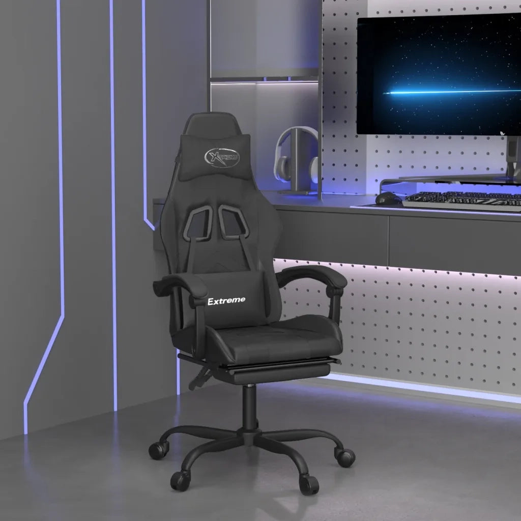 Sedia da Gaming | Sedia da e-sports Girevole Poggiapiedi Nero in Similpelle