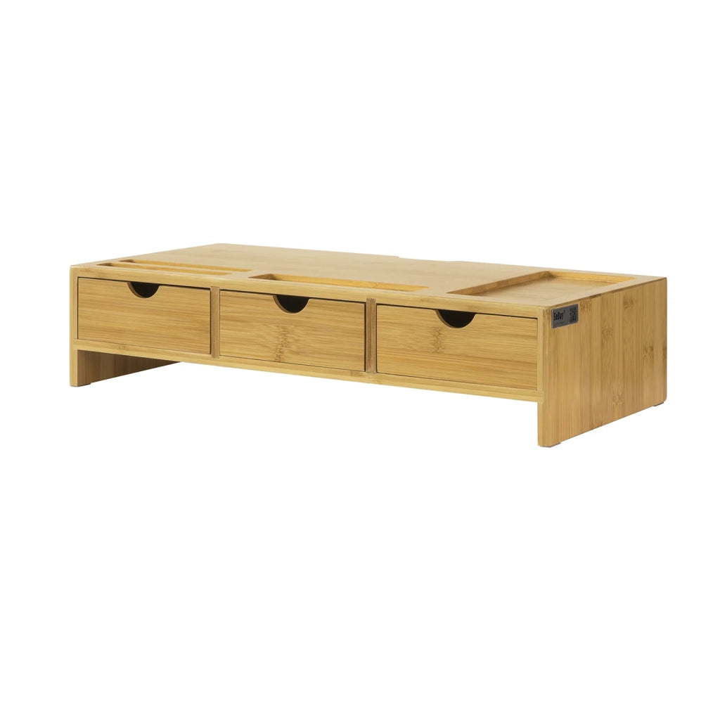 Supporto monitor pc da scrivania con 3 Organizzatore cassetti L51*P25*A12 cm, legno massiccio di bambÃ¹ BBF03-N