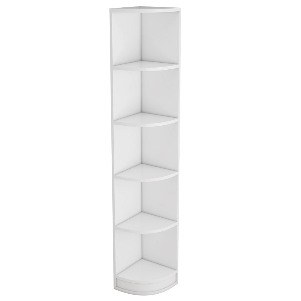 Libreria ad Angolo con 5 Ripiani; Design Triangolare Salvaspazio; Stile Moderno; in MDF; 42×30×180 cm; Bianco